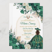 Boho Dusty Green Floral Mexican Girl Quinceañera I Einladung (Vorne/Hinten)