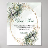 Boho Dusty Green Open Bar Tischdeko Hochzeitsschil Poster (Vorne)