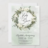 Boho Dusty Greenery Olive Wreath White Roses Einladung (Vorderseite)