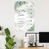 Boho Dusty grüne Succulents Gold Hochzeit Timeline Poster (Heimbüro)