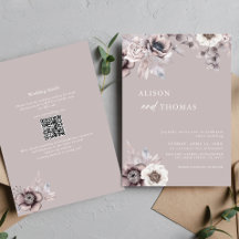 Boho Dusty Mauve QR Code 2 in 1 Wedding