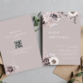 Boho Dusty Mauve QR Code 2 in 1 Wedding Einladung