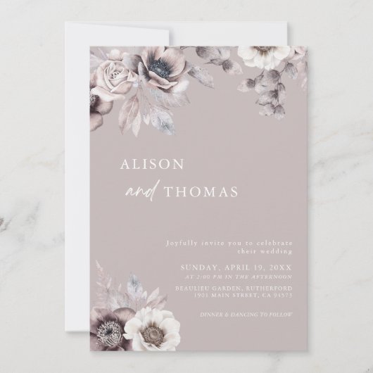 Boho Dusty Mauve QR Code 2 in 1 Wedding Einladung (Vorderseite)