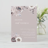 Boho Dusty Mauve QR Code 2 in 1 Wedding Einladung (Stehend Vorderseite)