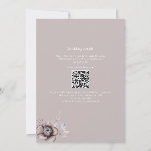 Boho Dusty Mauve QR Code 2 in 1 Wedding Einladung (Rückseite)