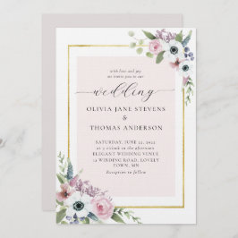 Boho Dusty Pink Anemone Rose Blumenrahmen Hochzeit Einladung