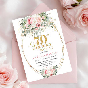 Boho Dusty Pink Blumen 70. Geburtstagseinladung Einladung