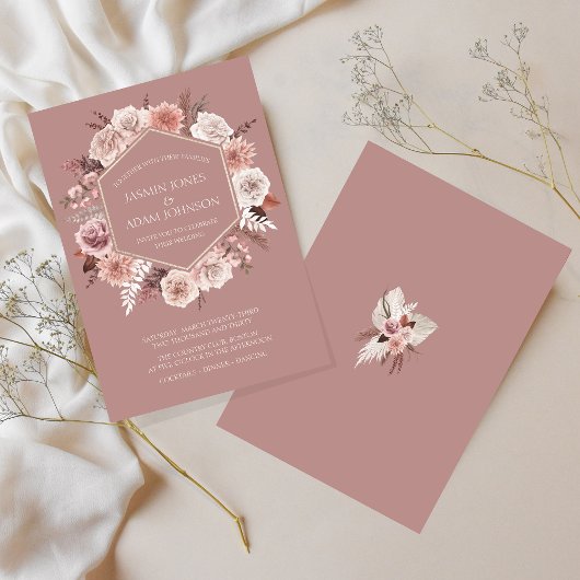 Boho Dusty Pink Blumenzeremonie Einladung