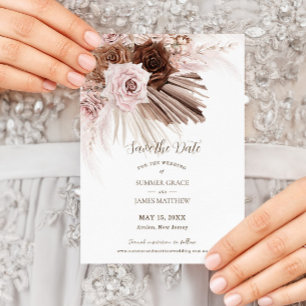 Boho Dusty Pink Braun Floral Pampas Gras Hochzeit Save The Date