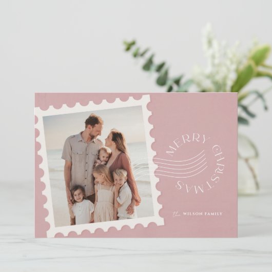 Boho Dusty Pink Briefmarke 2 Foto Weihnachten (Stehend Vorderseite)