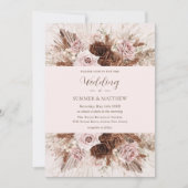Boho Dusty Pink Brown Blume Pampas Grass Wedding Einladung (Vorderseite)