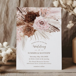 Boho Dusty Pink Brown Pampas Grass Wedding Einladung