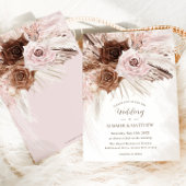 Boho Dusty Pink Brown Pampas Grass Wedding Einladung