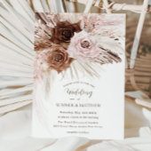 Boho Dusty Pink Brown Pampas Grass Wedding Einladung