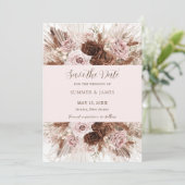 Boho Dusty Pink Brown Pampas Grass Wedding Save The Date (Stehend Vorderseite)