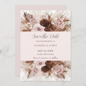 Boho Dusty Pink Brown Pampas Grass Wedding Save The Date (Vorne/Hinten)