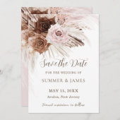 Boho Dusty Pink Brown Pampas Grass Wedding Save The Date (Vorne/Hinten)