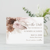 Boho Dusty Pink Brown Pampas Grass Wedding Save The Date (Stehend Vorderseite)