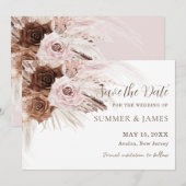 Boho Dusty Pink Brown Pampas Grass Wedding Save The Date (Vorne/Hinten)