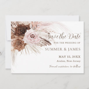 Boho Dusty Pink Brown Pampas Grass Wedding Save The Date