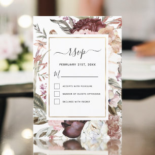 Boho Dusty Pink Burgund Weinrote Hochzeit RSVP Einladung