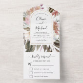 Boho Dusty Pink Burgundy HochzeitsHerbst All In One Einladung (Innen Boden)