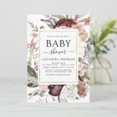 Boho Dusty Pink Burgundy Kinderdusche Einladung (Stehend Vorderseite)