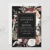 Boho Dusty Pink Burgundy Wedding Black Einladung (Vorderseite)