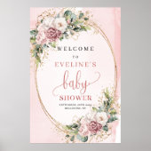 Boho Dusty Pink Floral Baby Shower Welcome Sign Poster (Vorne)
