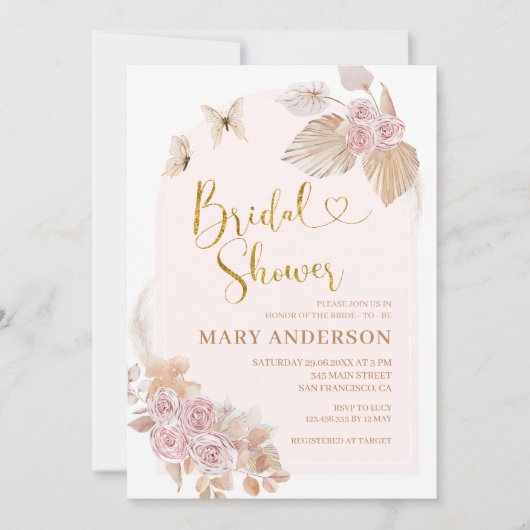 Boho Dusty Pink Floral Brautparty Einladung (Vorderseite)