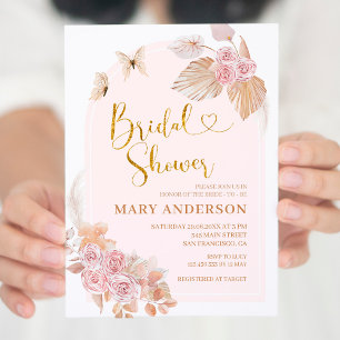 Boho Dusty Pink Floral Brautparty Einladung