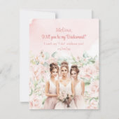 Boho dusty pink Floral Eukalyptus gold Bridesmaid Einladung (Vorderseite)