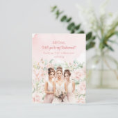 Boho dusty pink Floral Eukalyptus gold Bridesmaid Einladung (Stehend Vorderseite)