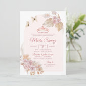 Boho Dusty Pink Floral Mexican Quinceañera Einladung (Stehend Vorderseite)