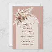 Boho Dusty Pink Florale Pampasgras Save-the-Date-K Einladung (Vorderseite)