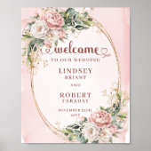 Boho Dusty Pink Flowers Gold Glitter Welcome Sign Poster (Vorne)