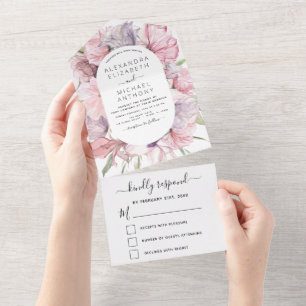 Boho Dusty Pink Lila Wedding All In One Einladung