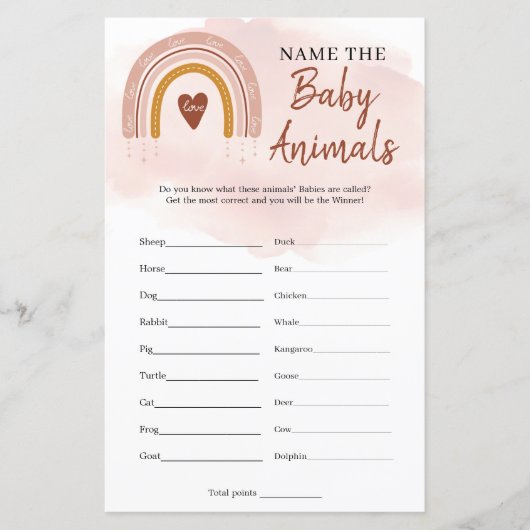 Boho Dusty Pink Rainbow Name The Baby Animals (Vorderseite)