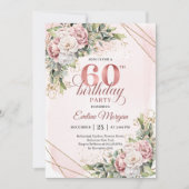 Boho Dusty Pink Rose Gold Watercolor 60th Birthday Einladung (Vorderseite)