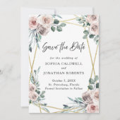 Boho Dusty Pink Roses Blumengrün Hochzeit Save The Date (Vorderseite)