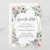Boho Dusty Pink Roses Blumengrün Hochzeit Save The Date (Vorne/Hinten)