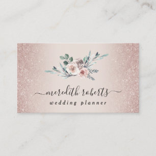 Boho Dusty Pink Roses Blush Glitzer Business Card Visitenkarte