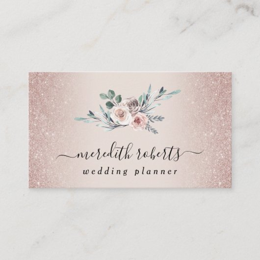 Boho Dusty Pink Roses Blush Glitzer Business Card Visitenkarte (Vorderseite)