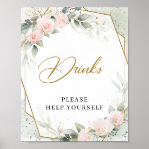 Boho dusty pink roses eucalyptus gold frame Drinks Poster