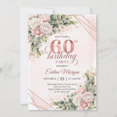 Boho Dusty Pink Watercolor Rose Gold 60th Birthday Einladung (Vorderseite)