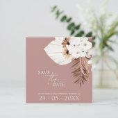 Boho Dusty Pink White Pampas Grass Wedding Save The Date (Stehend Vorderseite)