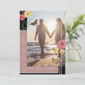 Boho Dusty Pink Wildblumen Foto Save the Date (Stehend Vorderseite)