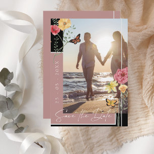Boho Dusty Pink Wildblumen Foto Save the Date