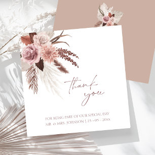 Boho Dusty rosa Blume Pampas Grass Wedding Dankeskarte