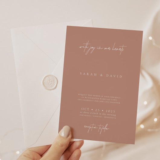 Boho Dusty Rose Blush Pink Minimalistische Hochzei Einladung